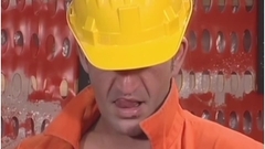 Two muscular construction workers go naked Thumb