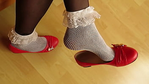 red ballet flats and frilly socks, shoeplay and dangling by Isabelle-Sandrine Thumb